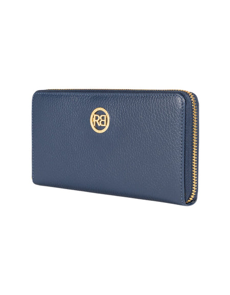 RB1081GD | Portafogli Donna con chiusura lampo Made in Italy in Vera Pelle grana Dollaro. Colore Blu. Dimensioni: cm 20 x 10 x 2,5-1