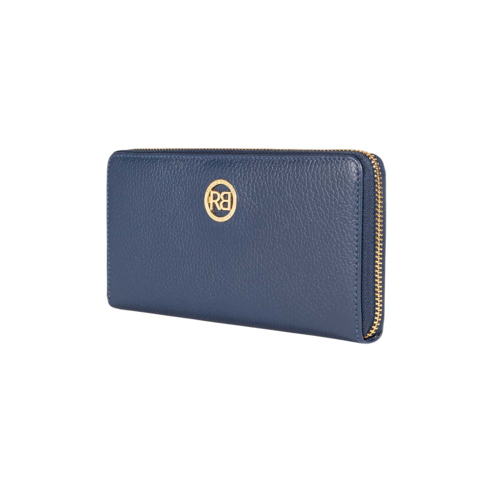 RB1081GD | Portafogli Donna con chiusura lampo Made in Italy in Vera Pelle grana Dollaro. Colore Blu. Dimensioni: cm 20 x 10 x 2,5-1