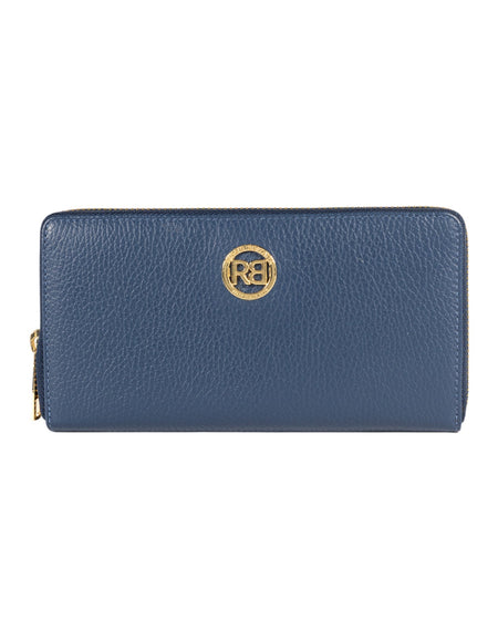 RB1081GD | Portafogli Donna con chiusura lampo Made in Italy in Vera Pelle grana Dollaro. Colore Blu. Dimensioni: cm 20 x 10 x 2,5-0