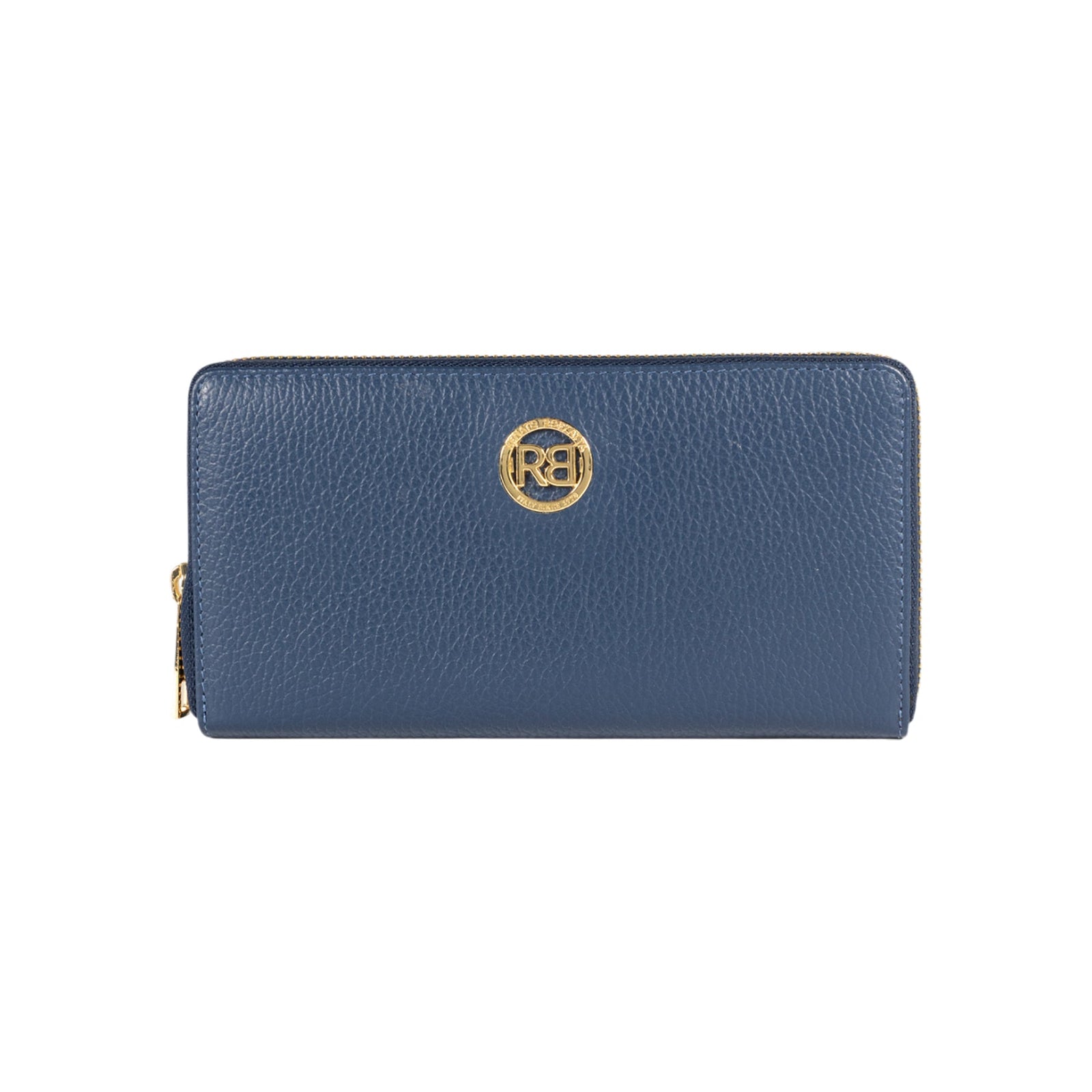 RB1081GD | Portafogli Donna con chiusura lampo Made in Italy in Vera Pelle grana Dollaro. Colore Blu. Dimensioni: cm 20 x 10 x 2,5-0