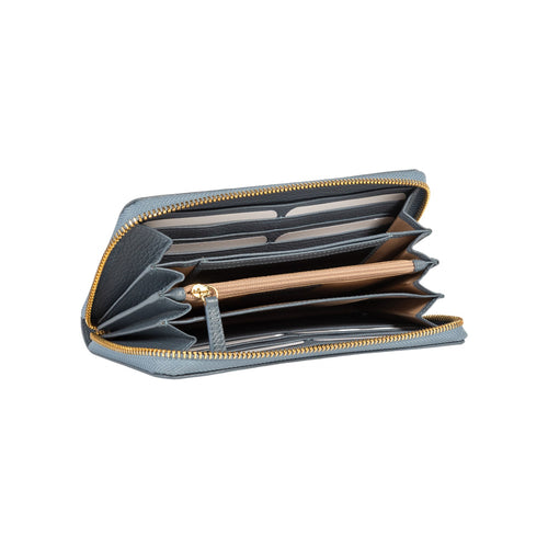 Load image into Gallery viewer, RB1081GP | Portafogli Donna con chiusura lampo Made in Italy in Vera Pelle grana Dollaro. Colore Avio. Dimensioni: cm 20 x 10 x 2,5-2
