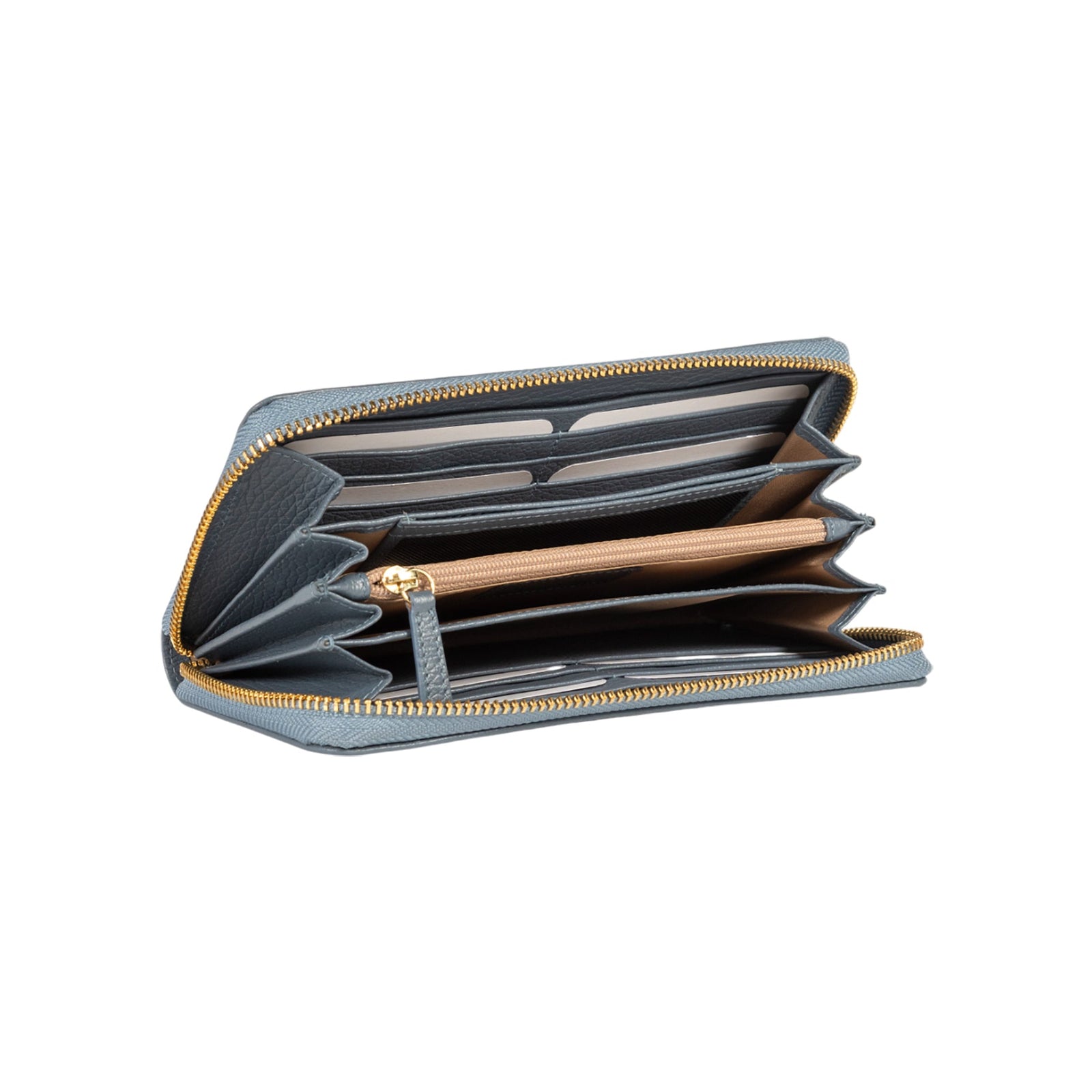 RB1081GP | Portafogli Donna con chiusura lampo Made in Italy in Vera Pelle grana Dollaro. Colore Avio. Dimensioni: cm 20 x 10 x 2,5-2