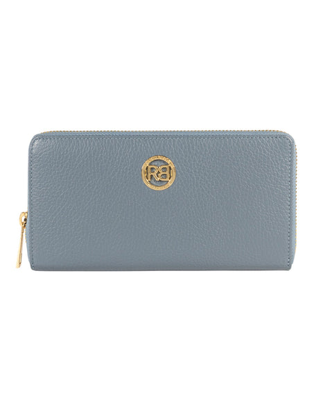 RB1081GP | Portafogli Donna con chiusura lampo Made in Italy in Vera Pelle grana Dollaro. Colore Avio. Dimensioni: cm 20 x 10 x 2,5-0