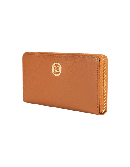 RB1081GS | Portafogli Donna con chiusura lampo Made in Italy in Vera Pelle grana Dollaro. Colore Cognac. Dimensioni: cm 20 x 10 x 2,5-1
