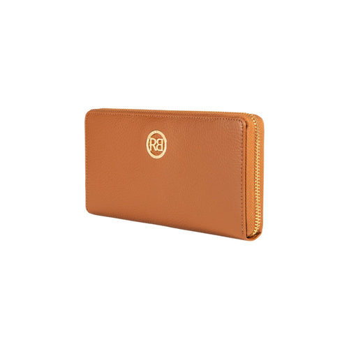 Load image into Gallery viewer, RB1081GS | Portafogli Donna con chiusura lampo Made in Italy in Vera Pelle grana Dollaro. Colore Cognac. Dimensioni: cm 20 x 10 x 2,5-1
