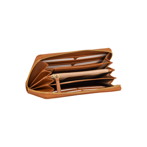 Load image into Gallery viewer, RB1081GS | Portafogli Donna con chiusura lampo Made in Italy in Vera Pelle grana Dollaro. Colore Cognac. Dimensioni: cm 20 x 10 x 2,5-2
