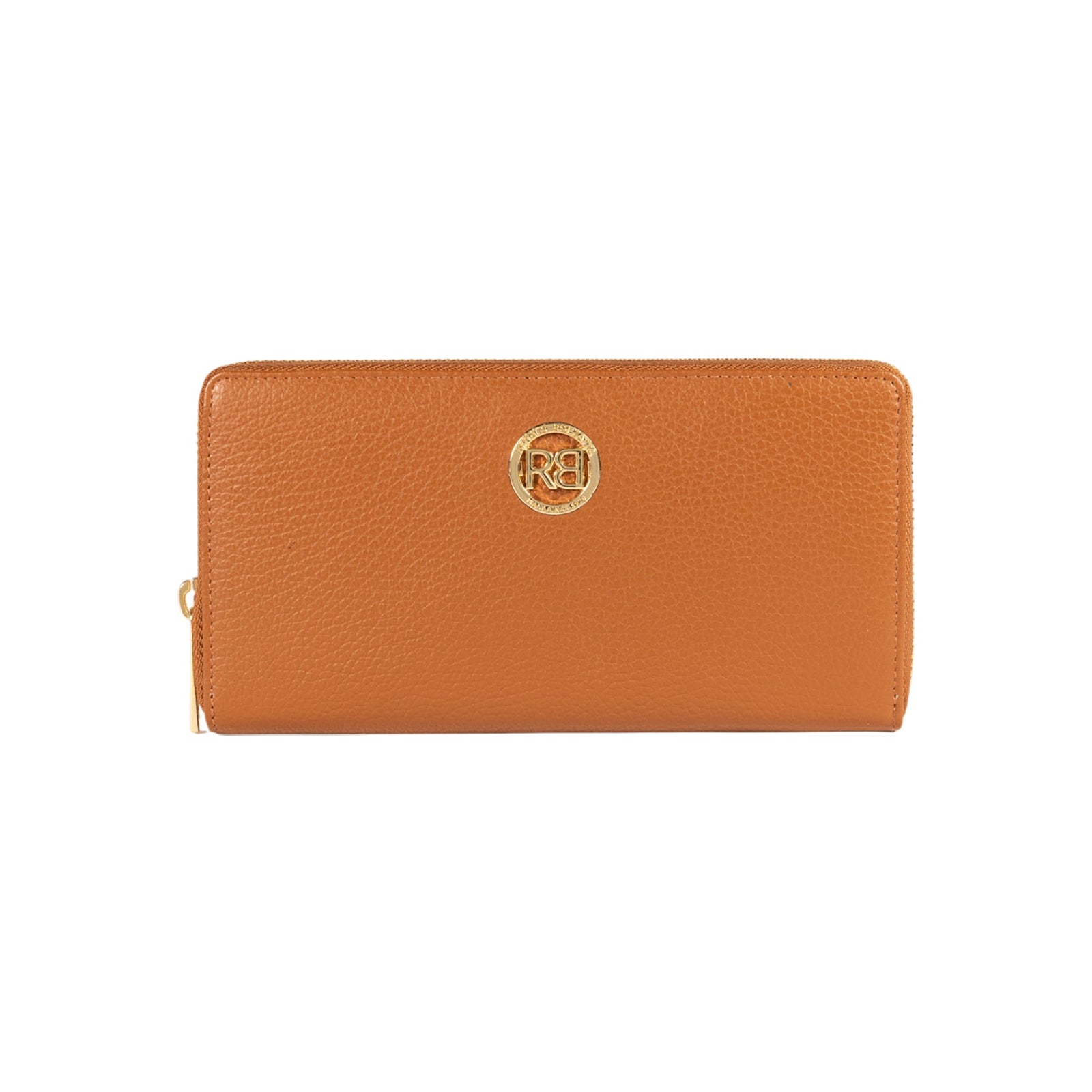 RB1081GS | Portafogli Donna con chiusura lampo Made in Italy in Vera Pelle grana Dollaro. Colore Cognac. Dimensioni: cm 20 x 10 x 2,5-0