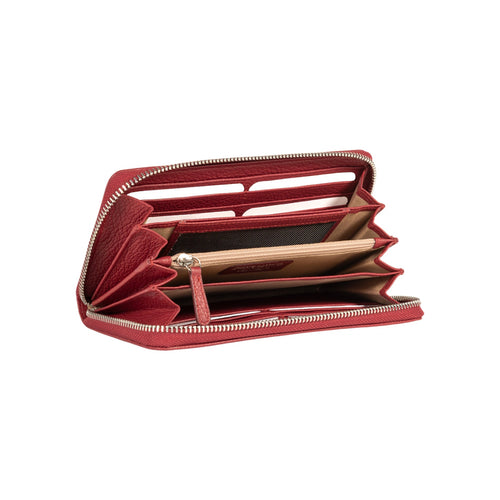 Load image into Gallery viewer, RB1081SQ | Portafogli Donna con chiusura lampo Made in Italy in Vera Pelle grana Dollaro. Colore Rubino. Dimensioni: cm 20 x 10 x 2,5-2
