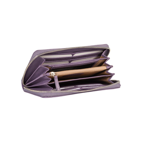 Load image into Gallery viewer, RB1081SY | Portafogli Donna con chiusura lampo Made in Italy in Vera Pelle grana Dollaro. Colore Viola. Dimensioni: cm 20 x 10 x 2,5-2
