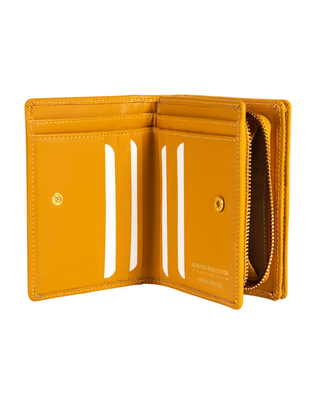 RB1083GAR | Portafogli Donna Made in Italy in Vera Pelle Liscia Opaca. Colore Senape. Dimensioni (da chiuso): cm 13 x 9 x 2,5-1