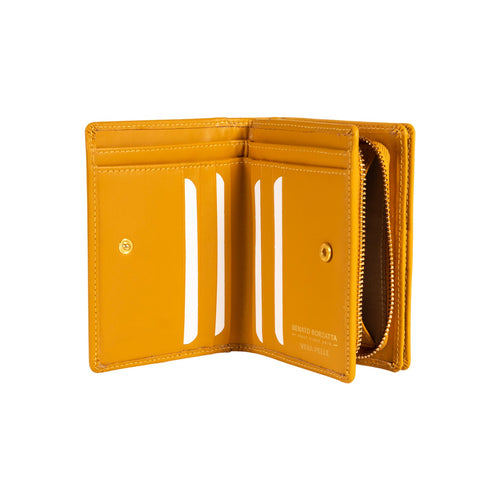 Load image into Gallery viewer, RB1083GAR | Portafogli Donna Made in Italy in Vera Pelle Liscia Opaca. Colore Senape. Dimensioni (da chiuso): cm 13 x 9 x 2,5-1
