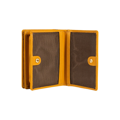 Load image into Gallery viewer, RB1083GAR | Portafogli Donna Made in Italy in Vera Pelle Liscia Opaca. Colore Senape. Dimensioni (da chiuso): cm 13 x 9 x 2,5-2
