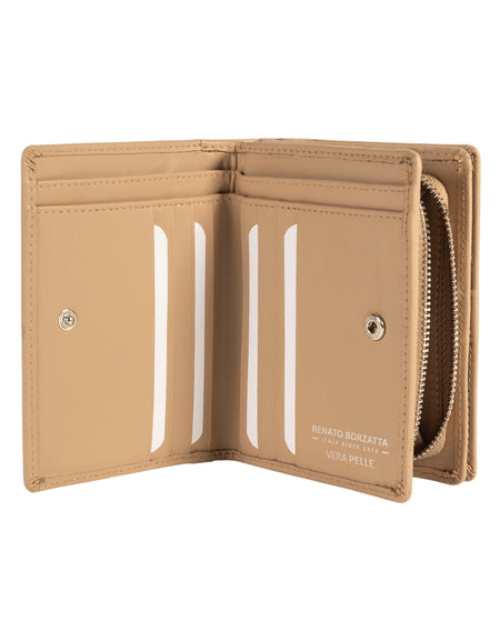 RB1083SAL | Portafogli Donna Made in Italy in Vera Pelle Liscia Opaca. Colore Beige. Dimensioni (da chiuso): cm 13 x 9 x 2,5-1