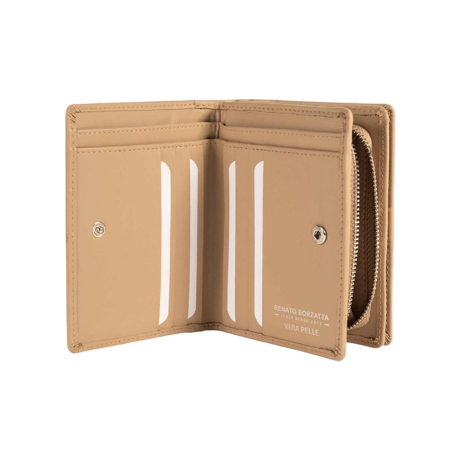 RB1083SAL | Portafogli Donna Made in Italy in Vera Pelle Liscia Opaca. Colore Beige. Dimensioni (da chiuso): cm 13 x 9 x 2,5-1