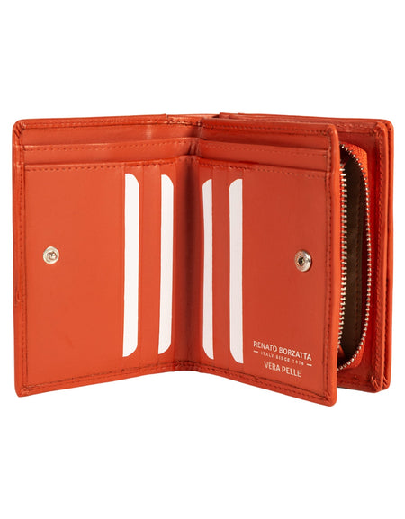 RB1083SAM | Portafogli Donna Made in Italy in Vera Pelle Liscia Opaca. Colore Paprika. Dimensioni (da chiuso): cm 13 x 9 x 2,5-1