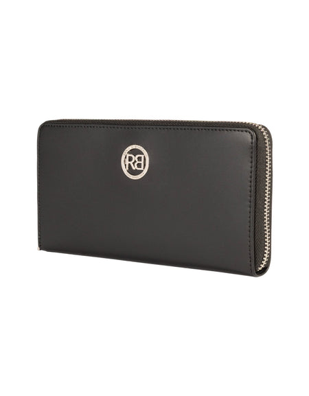 RB1084SA | Portafogli Donna con chiusura lampo Made in Italy in Vera Pelle Liscia Opaca. Colore Nero. Dimensioni: cm 20 x 10 x 2,5-1