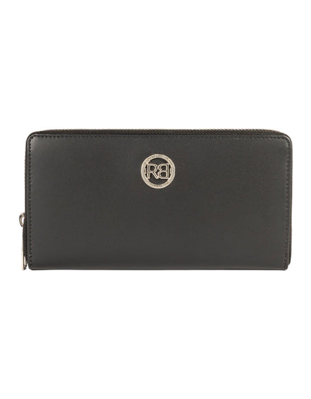 RB1084SA | Portafogli Donna con chiusura lampo Made in Italy in Vera Pelle Liscia Opaca. Colore Nero. Dimensioni: cm 20 x 10 x 2,5-0