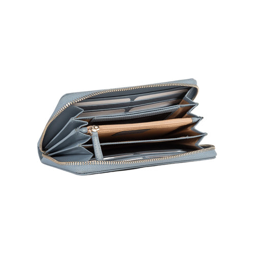 Load image into Gallery viewer, RB1084SP | Portafogli Donna con chiusura lampo Made in Italy in Vera Pelle Liscia Opaca. Colore Avio. Dimensioni: cm 20 x 10 x 2,5-2
