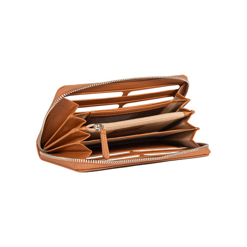 Load image into Gallery viewer, RB1084SS | Portafogli Donna con chiusura lampo Made in Italy in Vera Pelle Liscia Opaca. Colore Cognac. Dimensioni: cm 20 x 10 x 2,5-2
