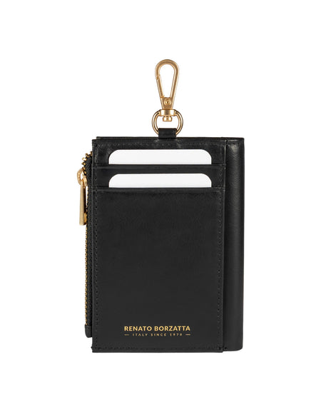 RB1085A | Portafogli Donna Made in Italy in Vera Pelle Morbida Sauvage. Accessori in metallo Oro Opaco. Colore Nero. Dimensioni (da chiuso): cm 8 x 11,5 x 2-0