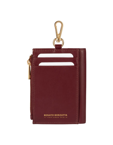 RB1085X | Portafogli Donna Made in Italy in Vera Pelle Morbida Sauvage. Accessori in metallo Oro Opaco. Colore Bordeaux. Dimensioni (da chiuso): cm 8 x 11,5 x 2-0