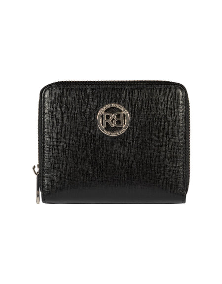 RB1086A | Portafogli Donna con Chiusura Lampo Made in Italy in Vera Pelle Saffiano. Accessori in metallo Argento Lucido. Colore Nero. Dimensioni (da chiuso): cm 10 x 12 x 2-0