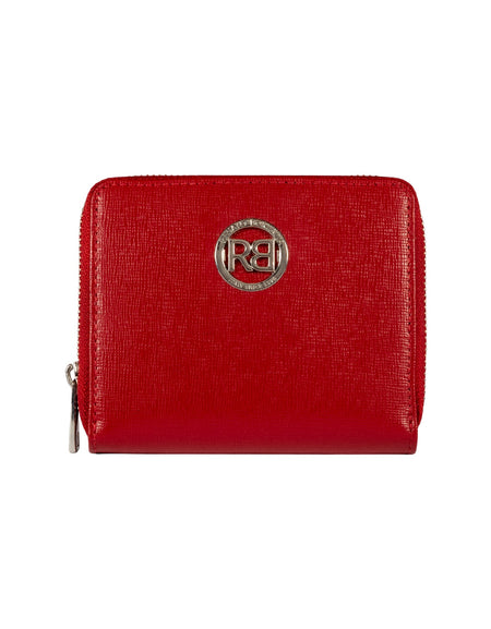 RB1086V | Portafogli Donna con Chiusura Lampo Made in Italy in Vera Pelle Saffiano. Accessori in metallo Argento Lucido. Colore Rosso. Dimensioni (da chiuso): cm 10 x 12 x 2-0