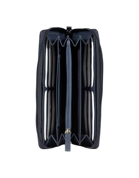 RB12080D | Portafogli Donna in Vera Pelle pieno fiore, con leggera grana. Colore Blu. Protezione RFID. Dimensioni: cm 20 x 10 x 2,5. Confezione: Scatola regalo fondo/coperchio-1