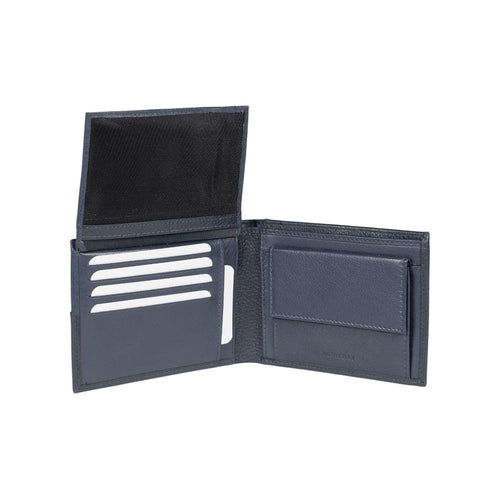 Load image into Gallery viewer, RB12104D | Portafogli Uomo in Vera Pelle pieno fiore, grana dollaro/leggera. Colore Blu. Protezione RFID. Dimensioni da chiuso: cm 12,5 x 9,5 x 2. Confezione: Scatola regalo fondo/coperchio-2
