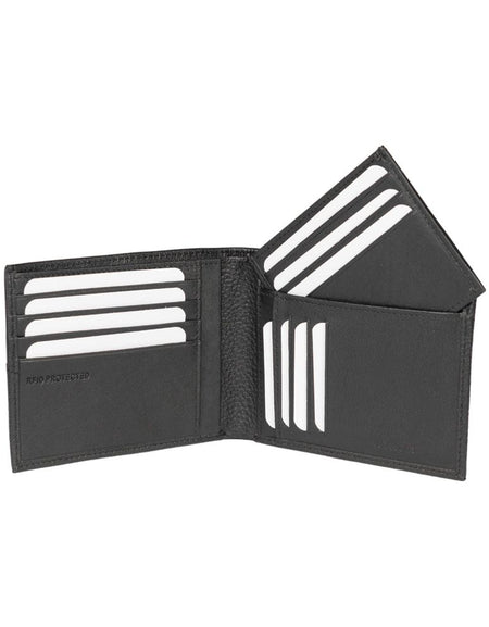RB12106A | Portafogli Uomo in Vera Pelle pieno fiore, grana dollaro/leggera. Colore Nero. Protezione RFID. Dimensioni da chiuso: cm 12,5 x 9,5 x 2. Confezione: Scatola regalo fondo/coperchio-1