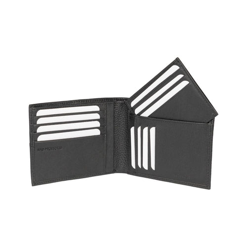Load image into Gallery viewer, RB12106A | Portafogli Uomo in Vera Pelle pieno fiore, grana dollaro/leggera. Colore Nero. Protezione RFID. Dimensioni da chiuso: cm 12,5 x 9,5 x 2. Confezione: Scatola regalo fondo/coperchio-1
