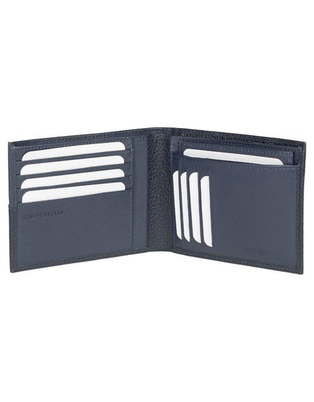 RB12106D | Portafogli Uomo in Vera Pelle pieno fiore, grana dollaro/leggera. Colore Blu. Protezione RFID. Dimensioni da chiuso: cm 12,5 x 9,5 x 2. Confezione: Scatola regalo fondo/coperchio-1