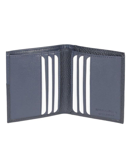 RB12113D| Portafogli Verticale in Vera Pelle pieno fiore, grana dollaro/leggera. Colore Blu. Protezione RFID. Dimensioni da chiuso: cm 9,5 x 10 x 1. Confezione: Scatola regalo fondo/coperchio-1