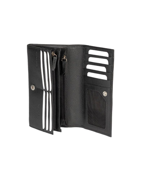 RB12129A | Portafogli Donna in Vera Pelle pieno fiore, grana dollaro/leggera. Colore Nero. Protezione RFID. Dimensioni da chiuso: cm 18,5 x 10 x 3. Confezione: Scatola regalo fondo/coperchio-1