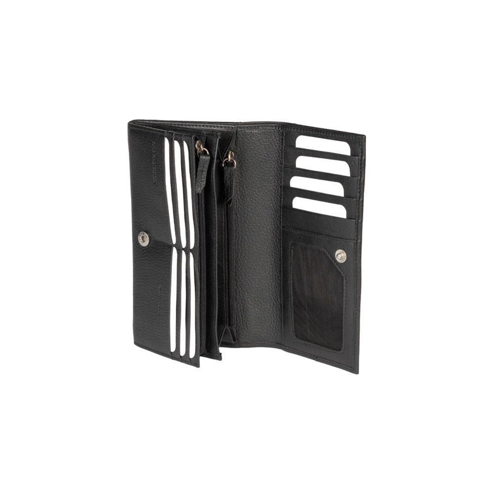 RB12129A | Portafogli Donna in Vera Pelle pieno fiore, grana dollaro/leggera. Colore Nero. Protezione RFID. Dimensioni da chiuso: cm 18,5 x 10 x 3. Confezione: Scatola regalo fondo/coperchio-1