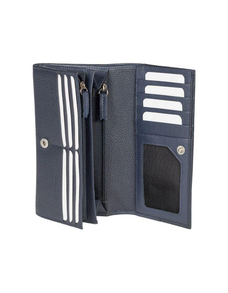 RB12129D | Portafogli Donna in Vera Pelle pieno fiore, grana dollaro/leggera. Colore Blu. Protezione RFID. Dimensioni da chiuso: cm 18,5 x 10 x 3. Confezione: Scatola regalo fondo/coperchio-1