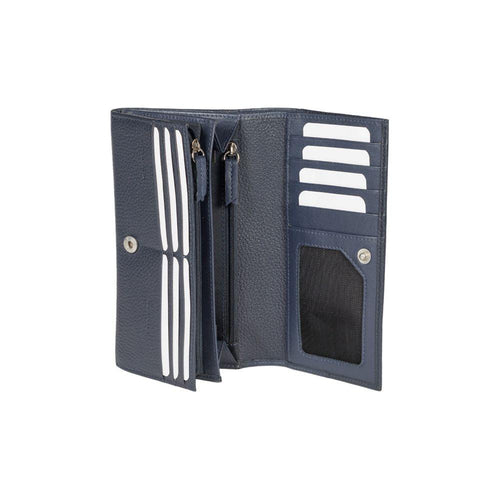 Load image into Gallery viewer, RB12129D | Portafogli Donna in Vera Pelle pieno fiore, grana dollaro/leggera. Colore Blu. Protezione RFID. Dimensioni da chiuso: cm 18,5 x 10 x 3. Confezione: Scatola regalo fondo/coperchio-1
