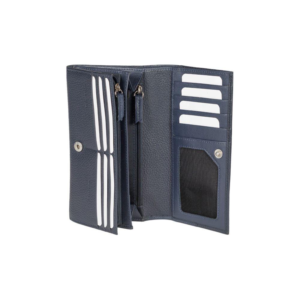 RB12129D | Portafogli Donna in Vera Pelle pieno fiore, grana dollaro/leggera. Colore Blu. Protezione RFID. Dimensioni da chiuso: cm 18,5 x 10 x 3. Confezione: Scatola regalo fondo/coperchio-1