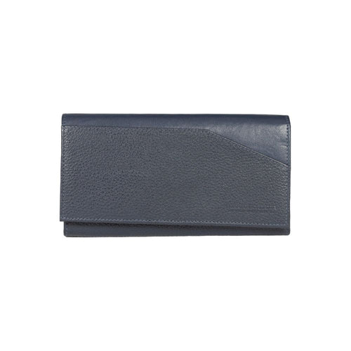 Load image into Gallery viewer, RB12129D | Portafogli Donna in Vera Pelle pieno fiore, grana dollaro/leggera. Colore Blu. Protezione RFID. Dimensioni da chiuso: cm 18,5 x 10 x 3. Confezione: Scatola regalo fondo/coperchio-2
