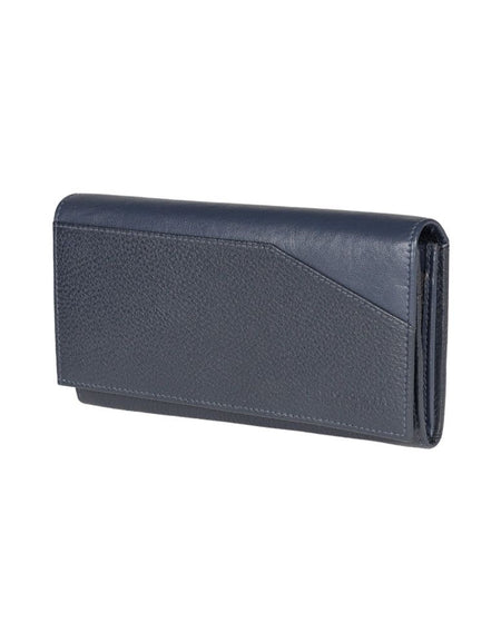 RB12129D | Portafogli Donna in Vera Pelle pieno fiore, grana dollaro/leggera. Colore Blu. Protezione RFID. Dimensioni da chiuso: cm 18,5 x 10 x 3. Confezione: Scatola regalo fondo/coperchio-0