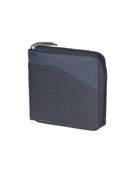 RB12175D | Portafogli con Lampo in Vera Pelle pieno fiore, grana dollaro/leggera. Colore Blu. Protezione RFID. Dimensioni da chiuso: cm 11,5 x 10,5 x 2. Confezione: Scatola regalo fondo/coperchio-0