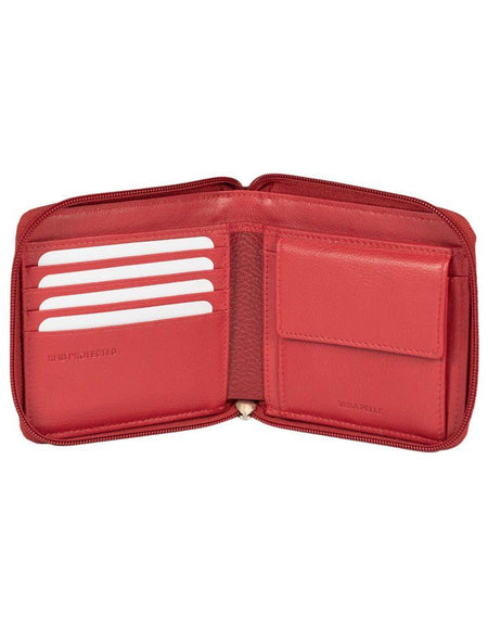 RB12175V | Portafogli con Lampo in Vera Pelle pieno fiore, grana dollaro/leggera. Colore Rosso. Protezione RFID. Dimensioni da chiuso: cm 11,5 x 10,5 x 2. Confezione: Scatola regalo fondo/coperchio-1