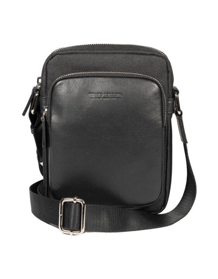 RB2002A | Borsa a Tracolla in Nylon/Vera Pelle, con leggera grana. Chiusura con lampo e tracolla regolabile - Colore Nero - Dimensioni: cm 15,5 x 21 x 7. Confezione: Sacchetto in Tessuto non Tessuto-1
