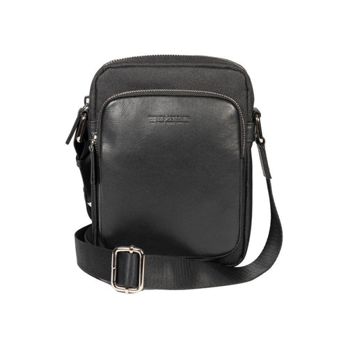 Load image into Gallery viewer, RB2002A | Borsa a Tracolla in Nylon/Vera Pelle, con leggera grana. Chiusura con lampo e tracolla regolabile - Colore Nero - Dimensioni: cm 15,5 x 21 x 7. Confezione: Sacchetto in Tessuto non Tessuto-1
