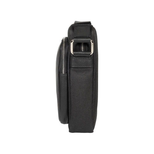 Load image into Gallery viewer, RB2002A | Borsa a Tracolla in Nylon/Vera Pelle, con leggera grana. Chiusura con lampo e tracolla regolabile - Colore Nero - Dimensioni: cm 15,5 x 21 x 7. Confezione: Sacchetto in Tessuto non Tessuto-2
