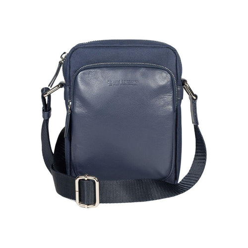 Load image into Gallery viewer, RB2002D | Borsa a Tracolla in Nylon/Vera Pelle, con leggera grana. Chiusura con lampo e tracolla regolabile - Colore Blu - Dimensioni: cm 15,5 x 21 x 7. Confezione: Sacchetto in Tessuto non Tessuto-1
