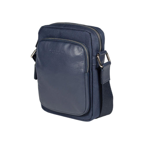 Load image into Gallery viewer, RB2002D | Borsa a Tracolla in Nylon/Vera Pelle, con leggera grana. Chiusura con lampo e tracolla regolabile - Colore Blu - Dimensioni: cm 15,5 x 21 x 7. Confezione: Sacchetto in Tessuto non Tessuto-0

