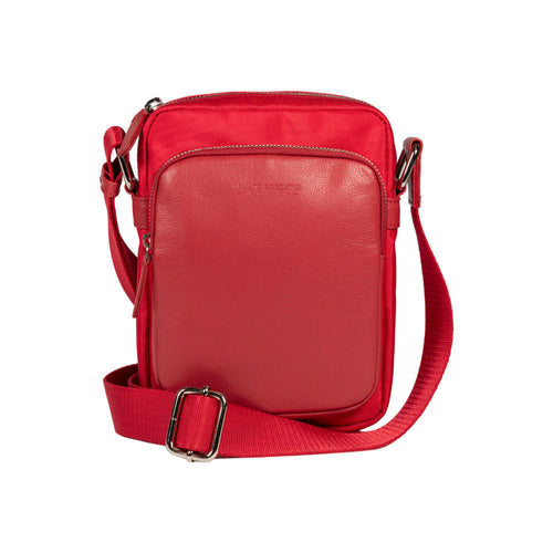 Load image into Gallery viewer, RB2002V | Borsa a Tracolla in Nylon/Vera Pelle, con leggera grana. Chiusura con lampo e tracolla regolabile - Colore Rosso - Dimensioni: cm 15,5 x 21 x 7. Confezione: Sacchetto in Tessuto non Tessuto-1
