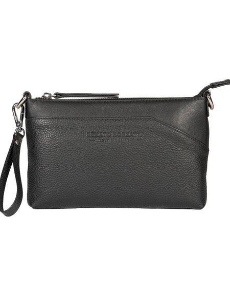 RB2003A | Borsa a Tracolla/Polso in Vera Pelle pieno fiore, grana dollaro/leggera. Tracolla e maniglia removibili. Colore Nero. Dimensioni: cm 22 x 14 x 2,5. Confezione: Sacchetto in Tessuto non Tessuto-1