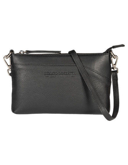 RB2003A | Borsa a Tracolla/Polso in Vera Pelle pieno fiore, grana dollaro/leggera. Tracolla e maniglia removibili. Colore Nero. Dimensioni: cm 22 x 14 x 2,5. Confezione: Sacchetto in Tessuto non Tessuto-0